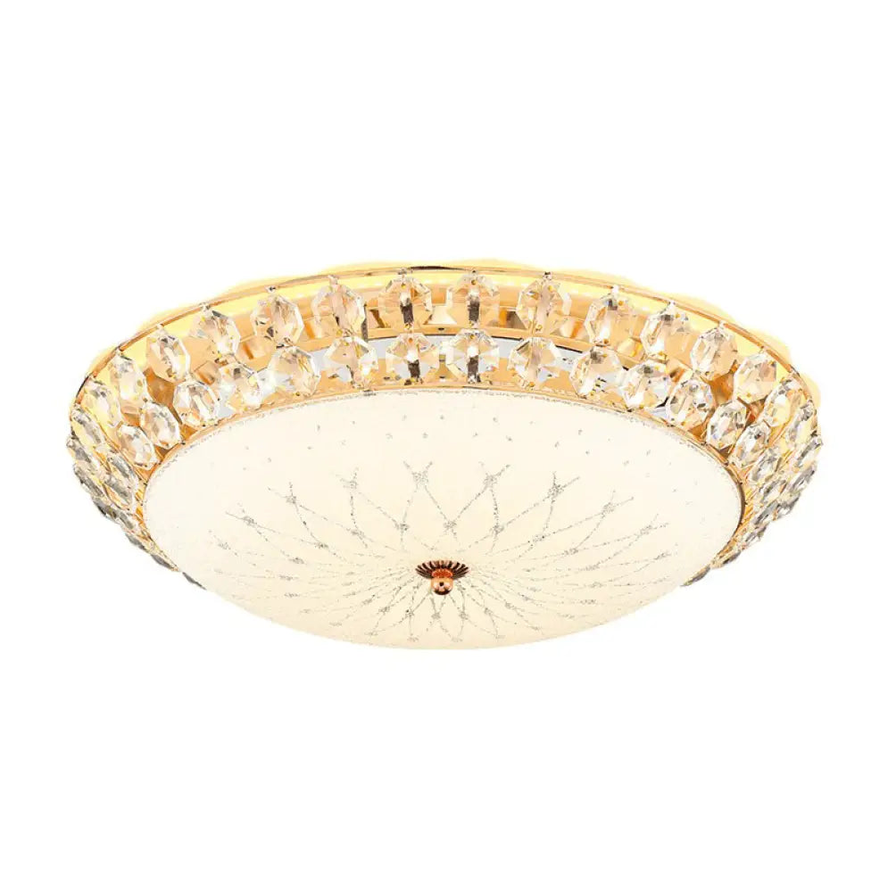 White Glass Led Flush Light With Crystal Accent - Simplicity Ceiling Lamp Available In 3 Sizes / 12’