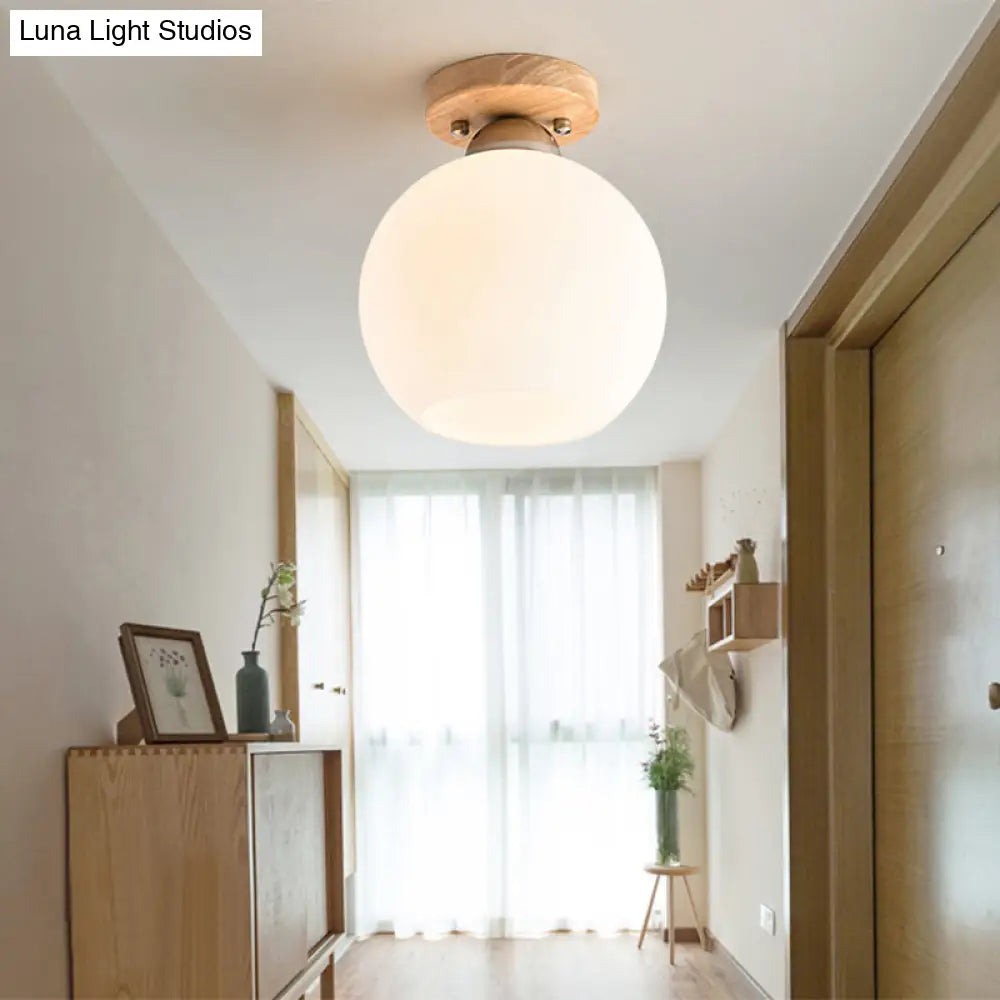 White Glass Led Flush Mount Lighting With Nordic Design – Shaded Entryway Ceiling Light Fixture