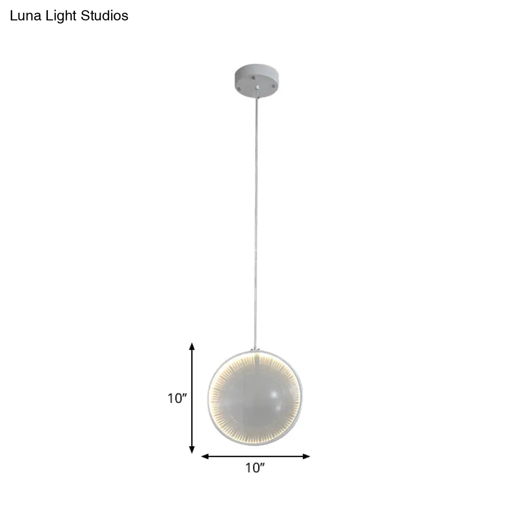 White Glass Lens Pendulum Light - Simplicity 8’/10’/12’ Wide 1 Bulb Hanging Pendant For Bedroom