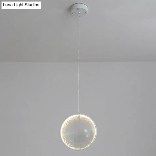 White Glass Lens Pendulum Light - Simplicity 8’/10’/12’ Wide 1 Bulb Hanging Pendant For Bedroom