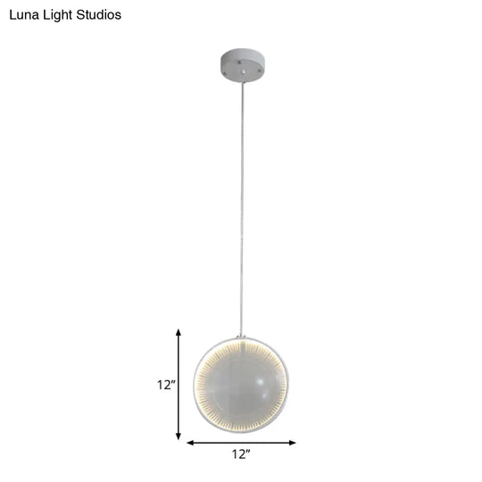 White Glass Lens Pendulum Light - Simplicity 8’/10’/12’ Wide 1 Bulb Hanging Pendant For Bedroom