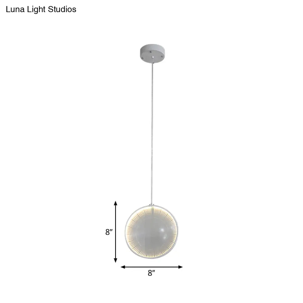 White Glass Lens Pendulum Light - Simplicity 8’/10’/12’ Wide 1 Bulb Hanging Pendant For Bedroom