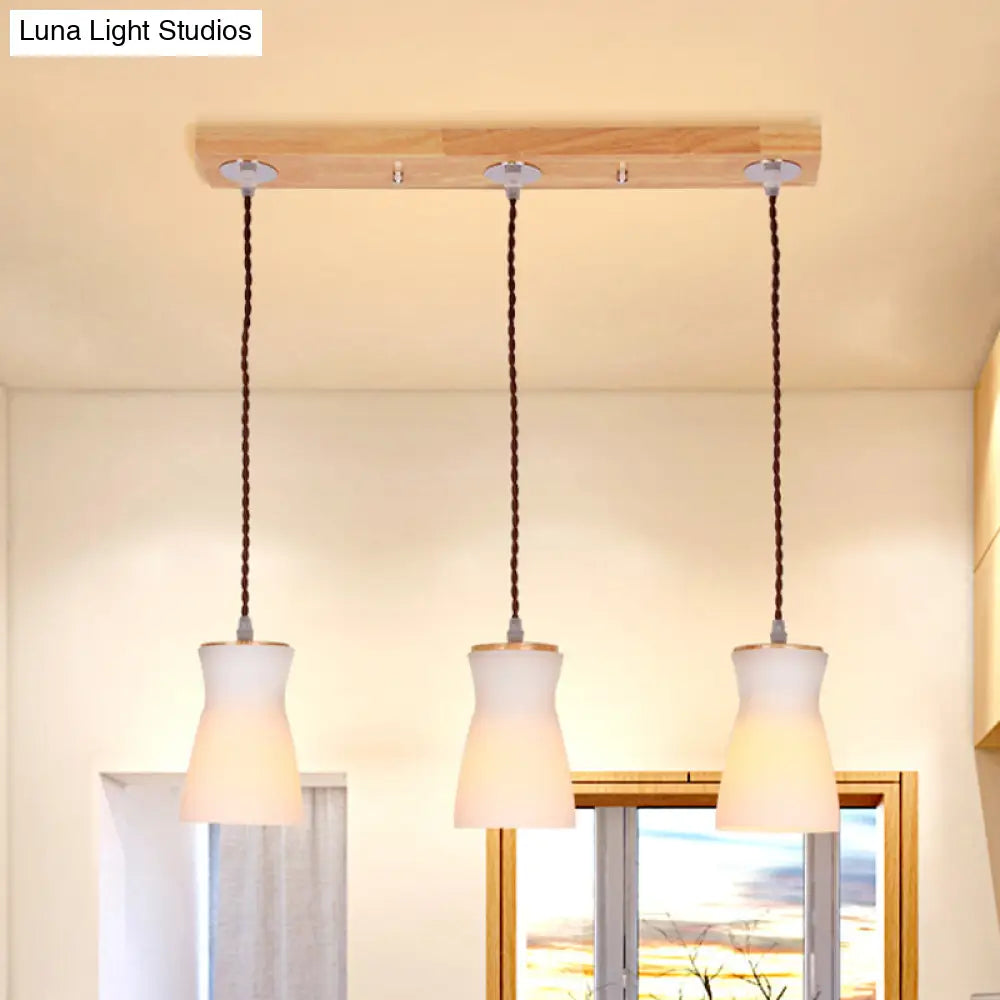 White Glass Milk Can Multi Ceiling Light - Modern Dining Room Hanging Lamp Kit With 3 Lights Wood