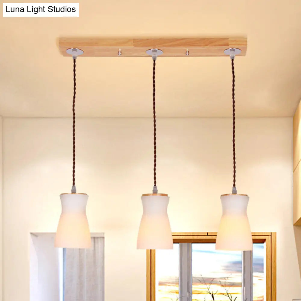 Modern White Glass Milk Can Ceiling Light With 3 Lights - Perfect For Dining Room And Stylish Wood