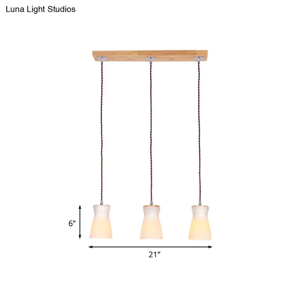 White Glass Milk Can Multi Ceiling Light - Modern Dining Room Hanging Lamp Kit With 3 Lights Wood