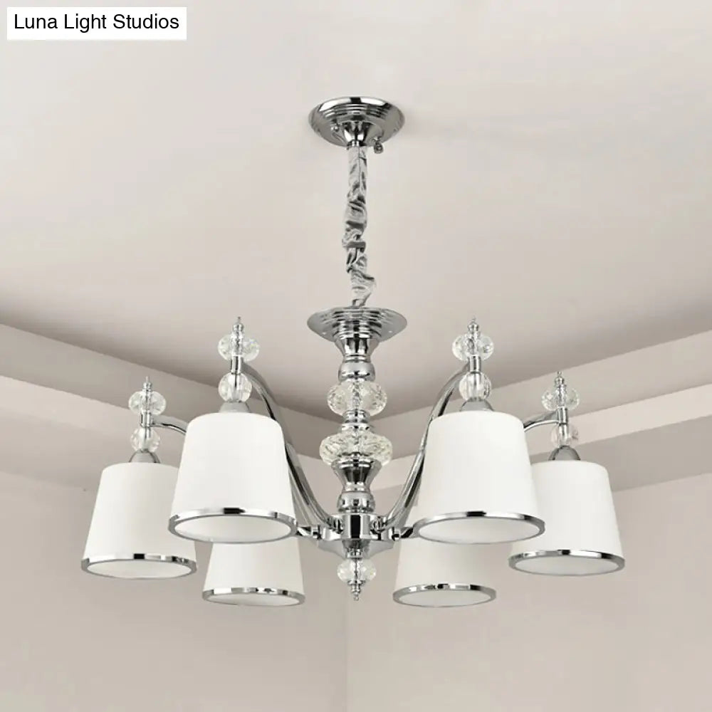 White Glass Minimalist Pendant Chandelier With Chrome Finish - Conical Design 3/6 Heads Down