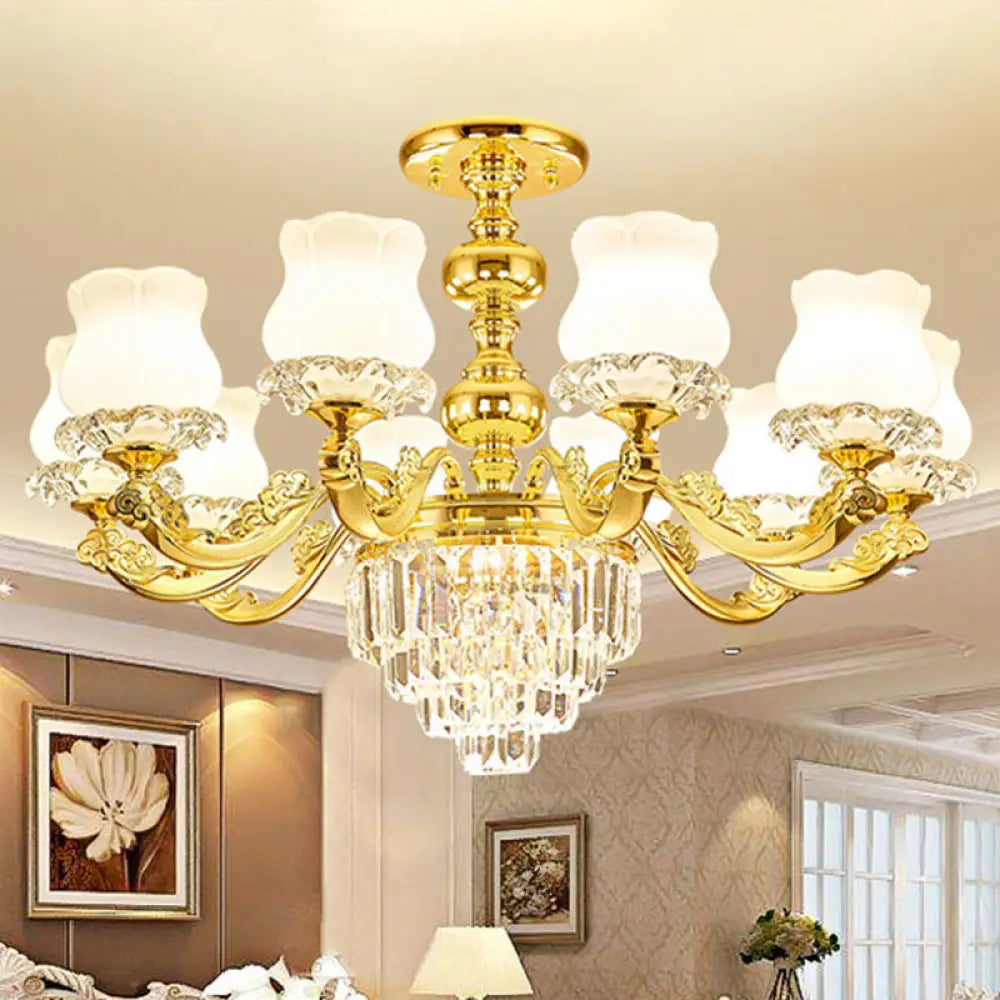 White Glass Modern Blossom Pendulum Light – Gold Living Room Pendant Chandelier 10 /