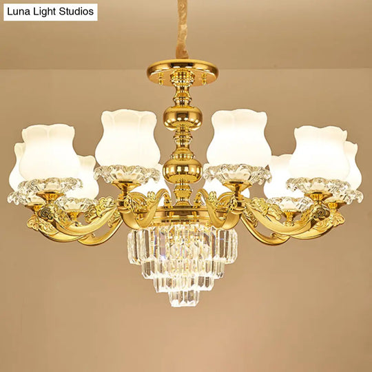 White Glass Modern Blossom Pendulum Light – Gold Living Room Pendant Chandelier