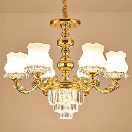 White Glass Modern Blossom Pendulum Light – Gold Living Room Pendant Chandelier 6 /