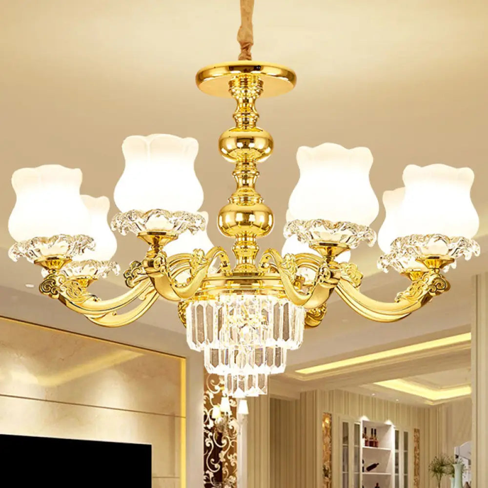 White Glass Modern Blossom Pendulum Light – Gold Living Room Pendant Chandelier 8 /