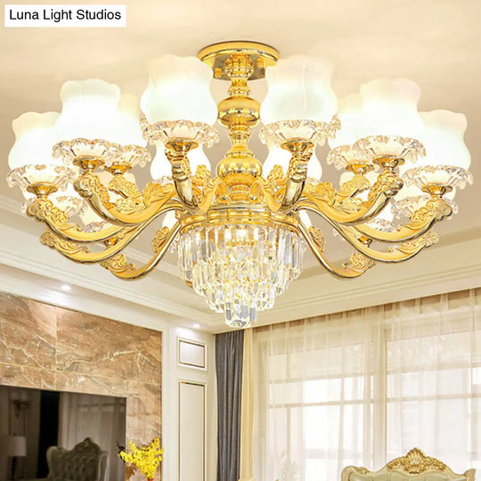 Modern Blossom Pendulum Chandelier In Gold With White Glass Pendant Light