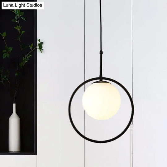 Contemporary Sphere Pendant Light - White Glass Ideal For Bedroom Ceilings