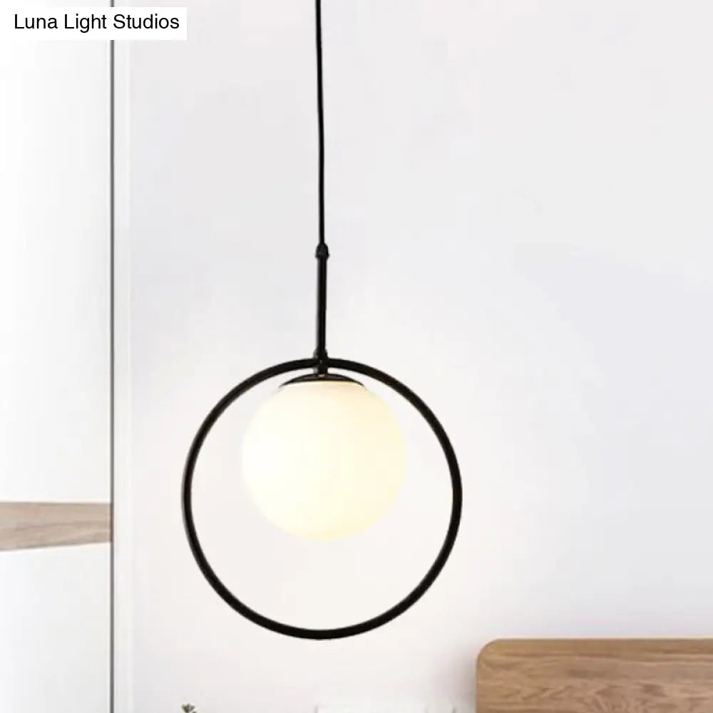 Contemporary Sphere Pendant Light - White Glass Ideal For Bedroom Ceilings