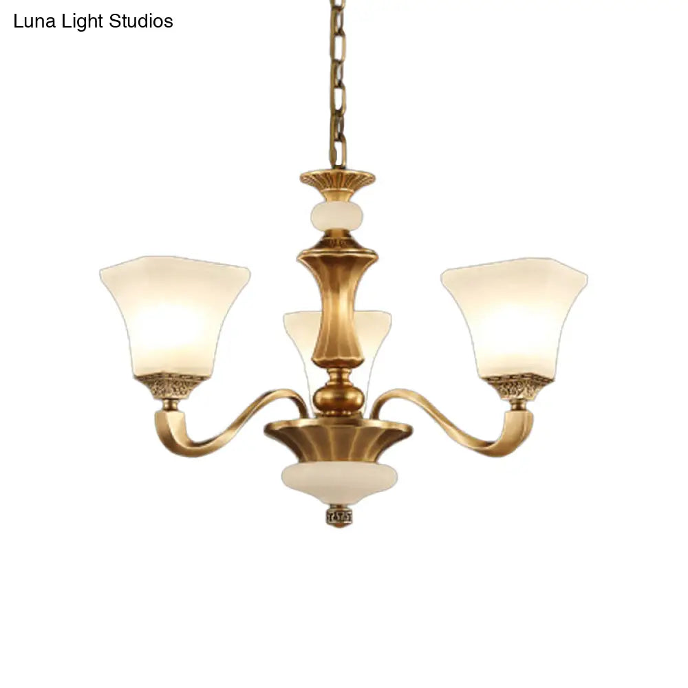 Classic Brass 3/6-Head Bedroom Pendant Light With White Glass Pagoda Design 3 /