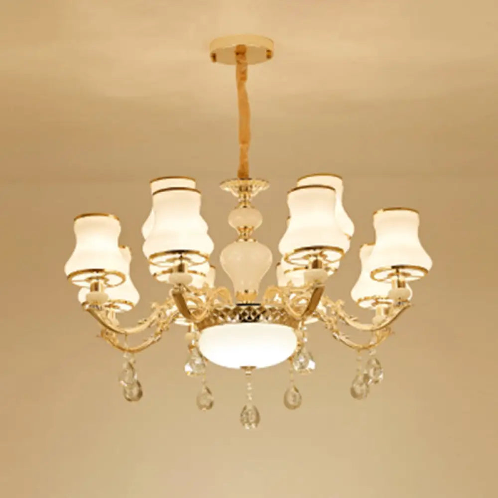 White Glass Pendant Chandelier With Crystal Draping For Living Room - Classic Bud Lighting 12 /