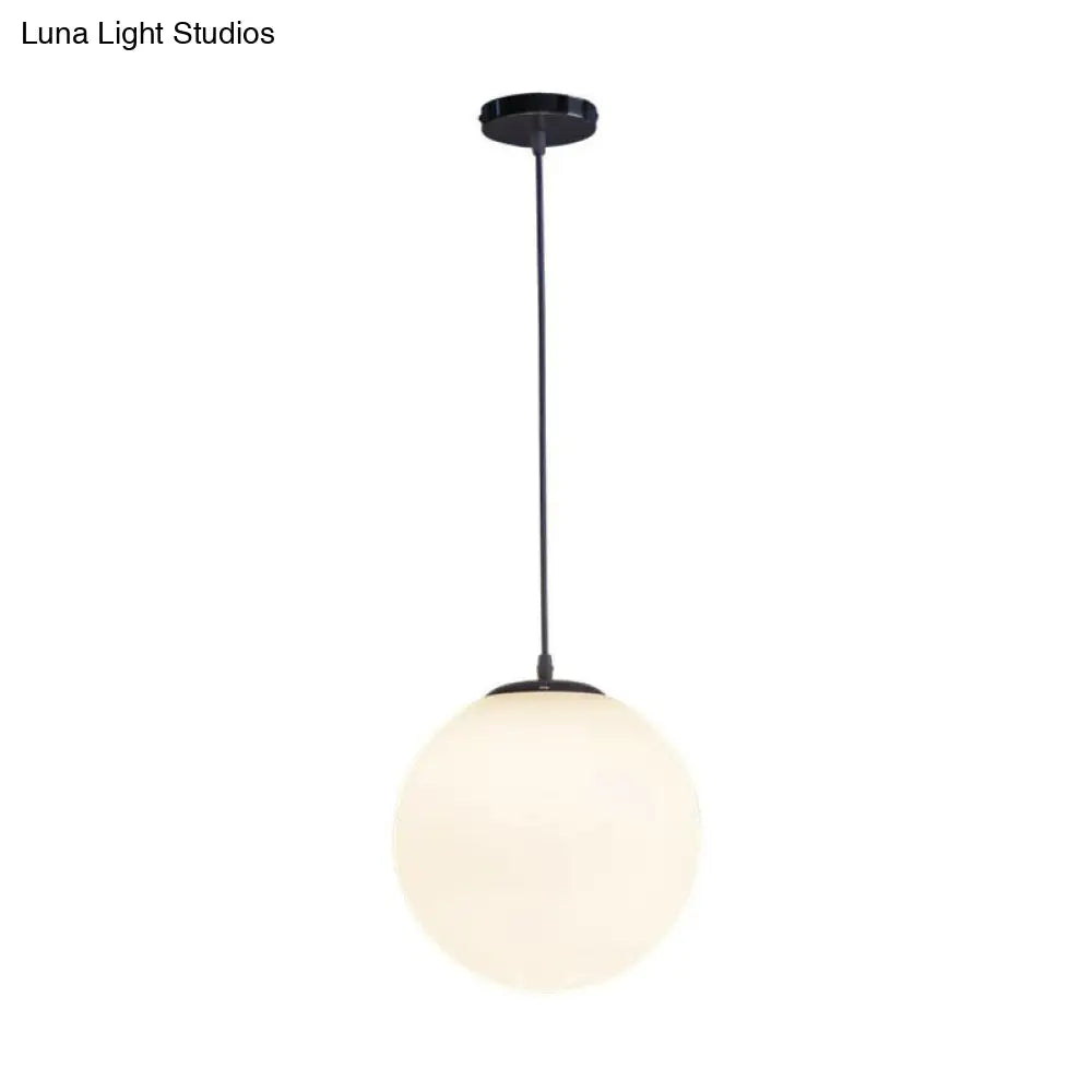 White Glass 1-Light Pendant: Simple Sphere Down Lighting Fixture For Restaurants