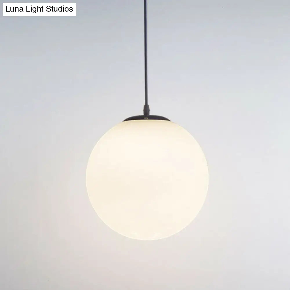 White Glass 1-Light Pendant: Simple Sphere Down Lighting Fixture For Restaurants