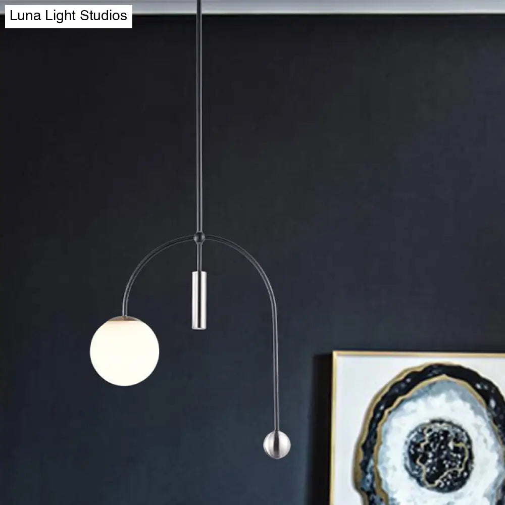 Simplicity 1 Head White Glass Pendant Light With Black Finish - Ideal Ceiling Lamp For Kitchen