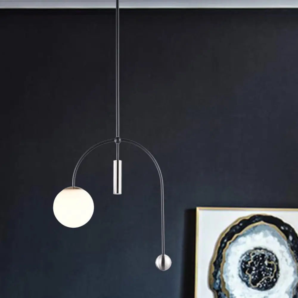 White Glass Pendant Light With Black Finish - Simplicity 1 Head Perfect For Kitchen Ceiling