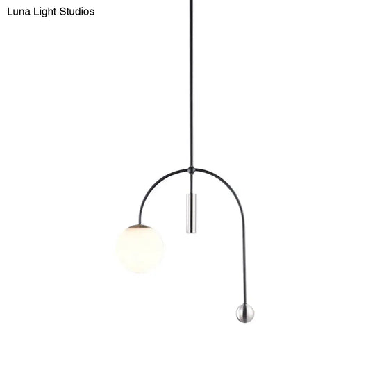 Simplicity 1 Head White Glass Pendant Light With Black Finish - Ideal Ceiling Lamp For Kitchen