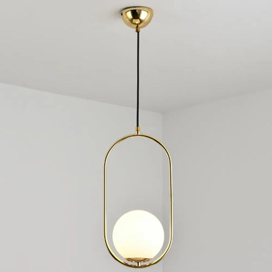 White Glass Pendant Light With Mid-Century Globe Design And Metal Ring Gold / 16’