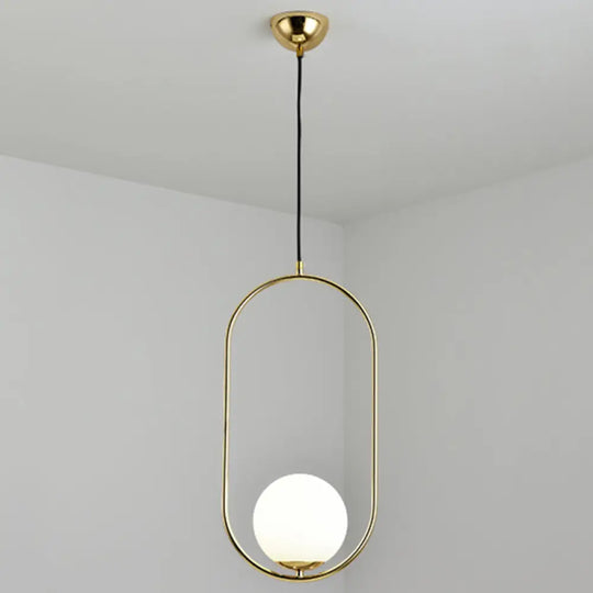 White Glass Pendant Light With Mid-Century Globe Design And Metal Ring Gold / 19.5’