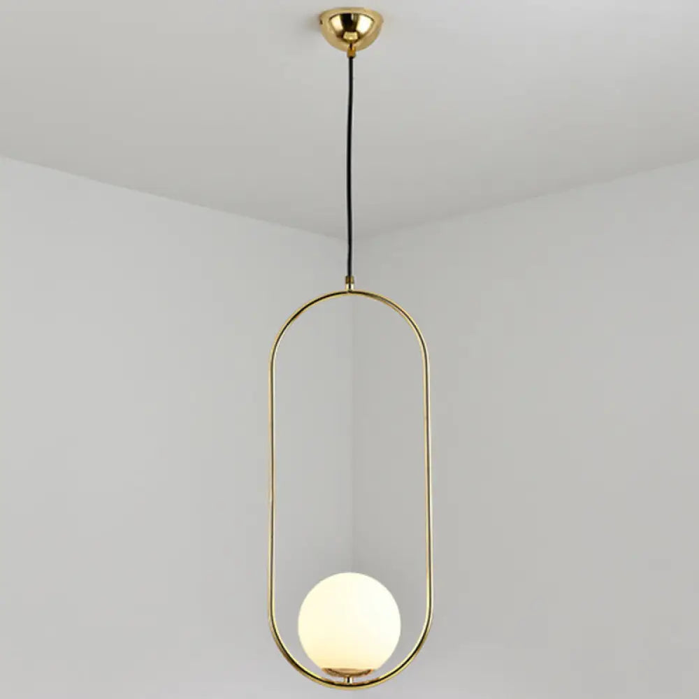 White Glass Pendant Light With Mid-Century Globe Design And Metal Ring Gold / 23.5’