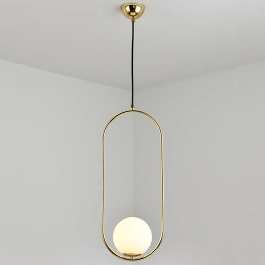 White Glass Pendant Light With Mid-Century Globe Design And Metal Ring Gold / 23.5’