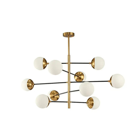 White Glass Postmodern Hanging Chandelier - Tiered Restaurant Ceiling Light In Gold 10 /