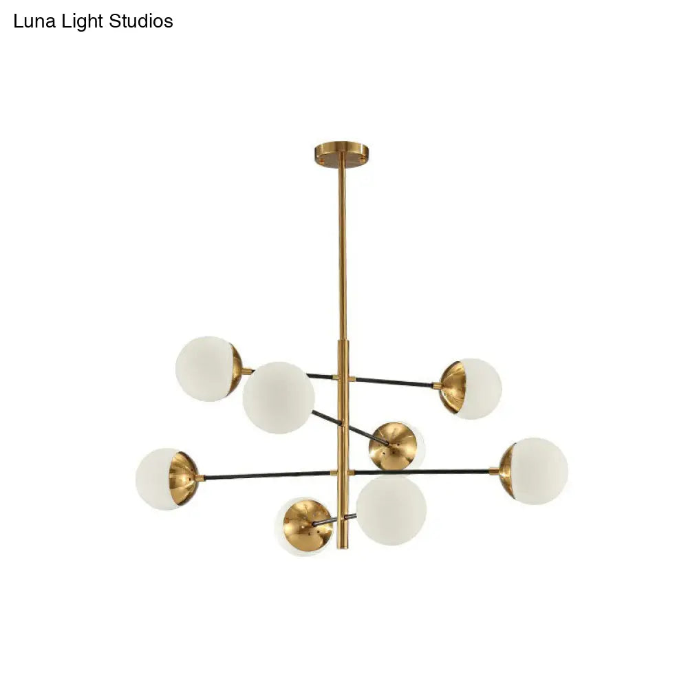 Postmodern Gold-Toned Tiered Restaurant Chandelier With White Glass Balls - Hanging Light Fixture 8