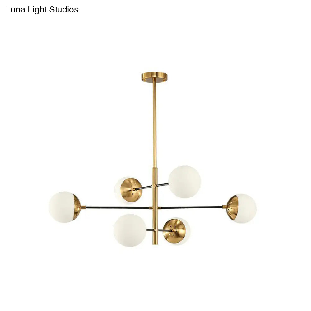 Postmodern Gold-Toned Tiered Restaurant Chandelier With White Glass Balls - Hanging Light Fixture 6