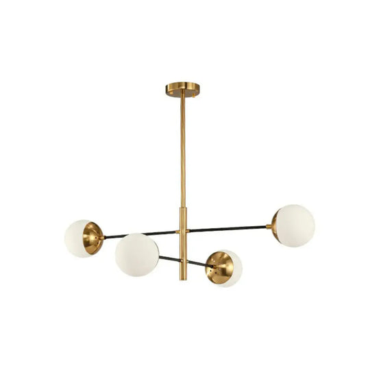 White Glass Postmodern Hanging Chandelier - Tiered Restaurant Ceiling Light In Gold 4 /