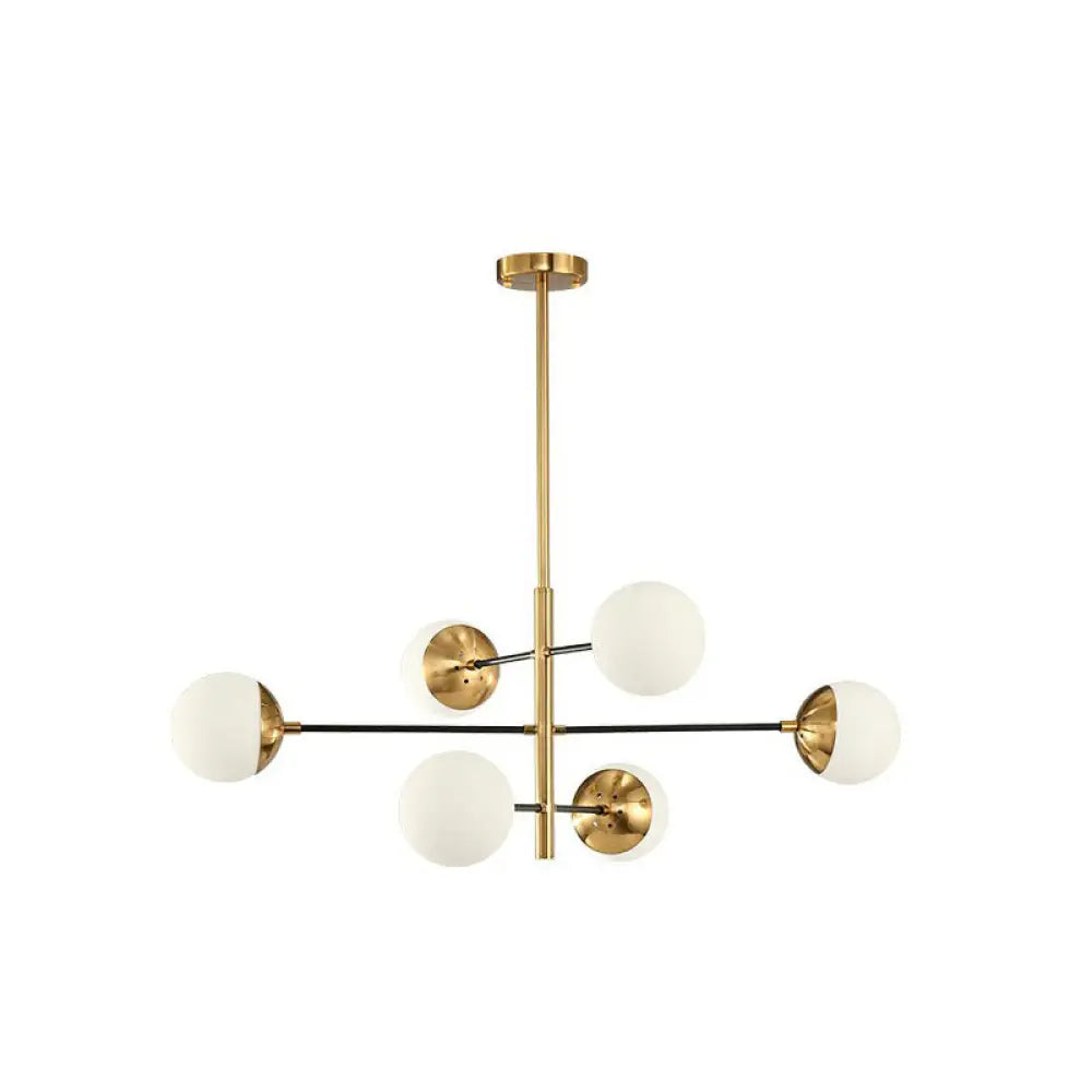 White Glass Postmodern Hanging Chandelier - Tiered Restaurant Ceiling Light In Gold 6 /