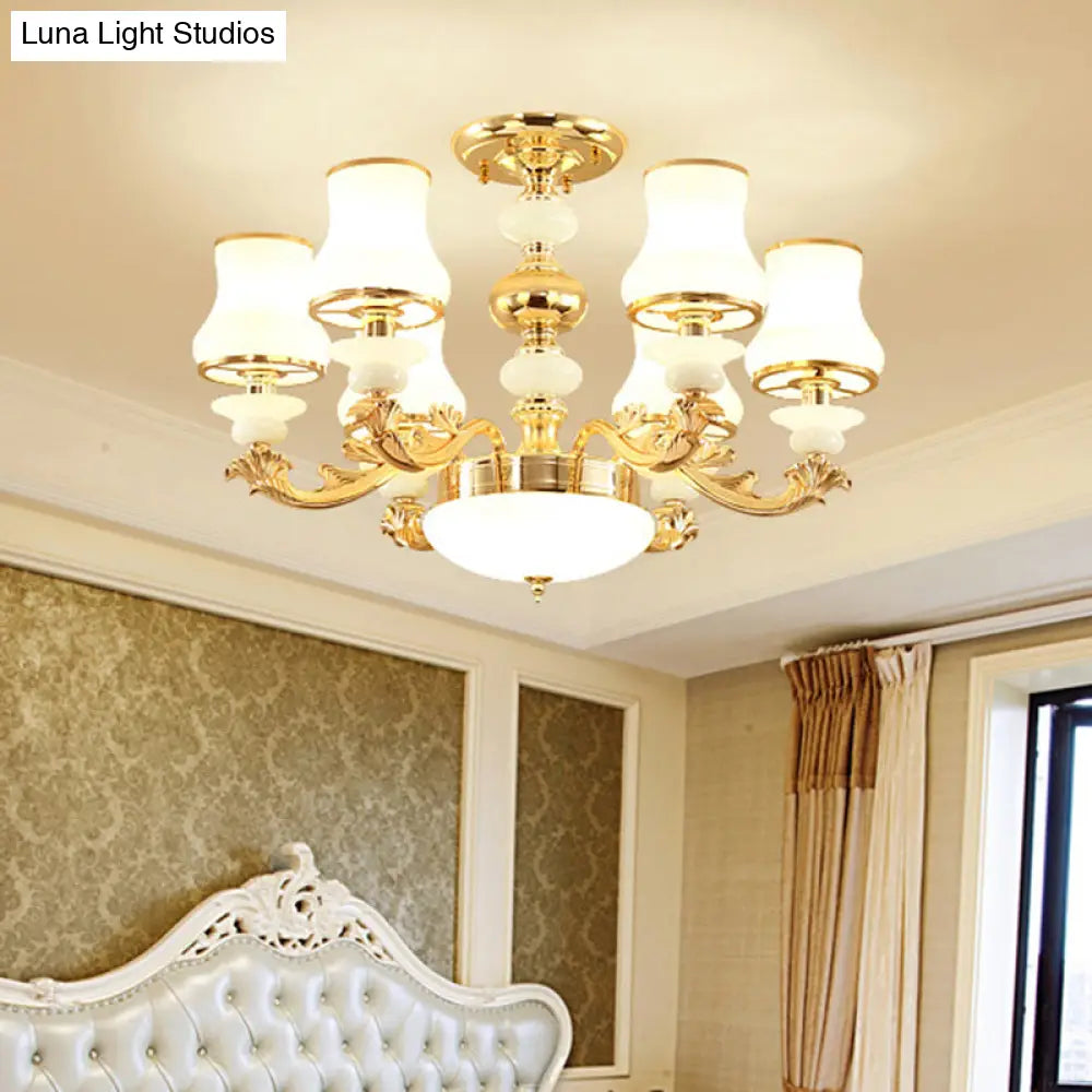 White Glass Retro Style Suspension Light - Bud Shade Living Room Chandelier