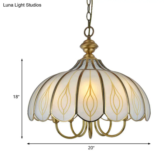 White Glass Scalloped Chandelier - Colonialist 3/4/5 Light Fixture For Dining Room Ceiling Pendant