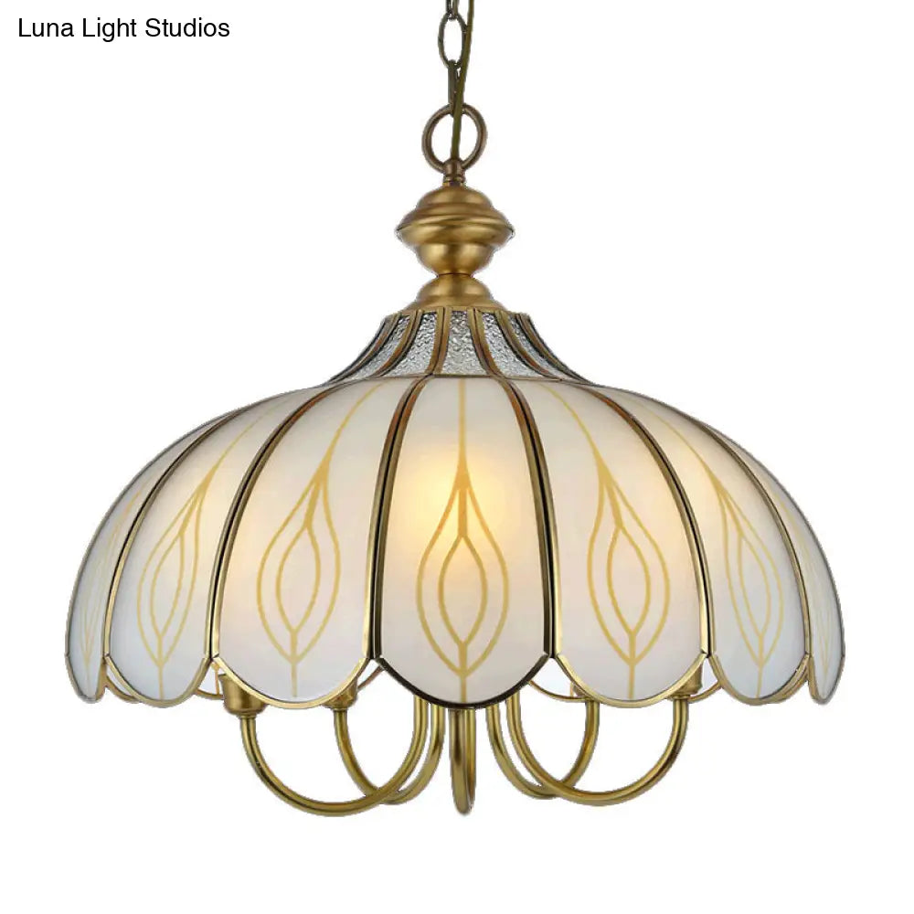 White Glass Scalloped Chandelier - Colonialist 3/4/5 Light Fixture For Dining Room Ceiling Pendant