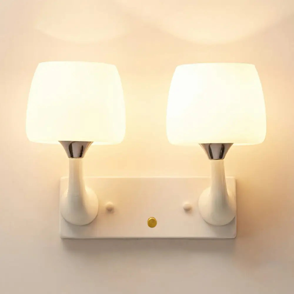 White Glass Sconce Lamp - Modern Shade Wall Lighting For Living Room / Mushroom