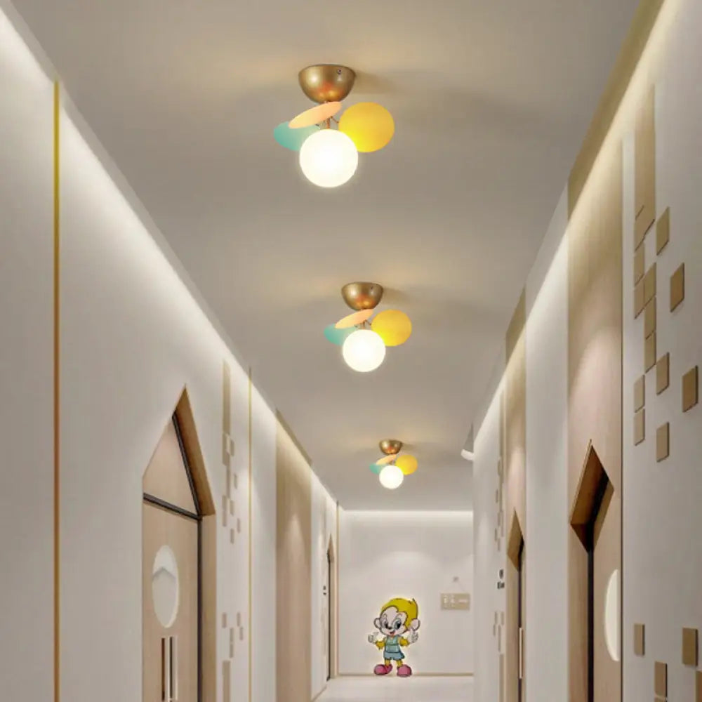 White Glass Semi Flush Circle Chandelier For Children’s Room - Creative Ceiling Light Fixture 1 /