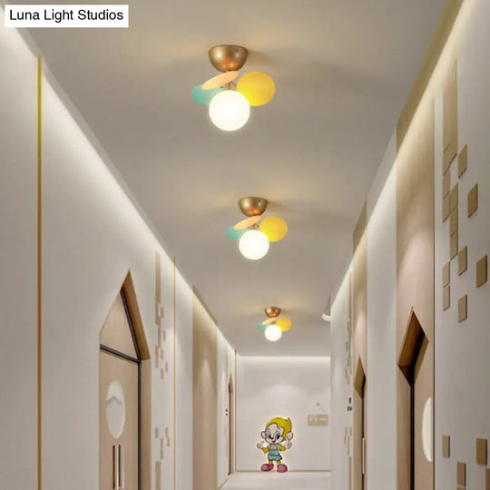 White Glass Semi Flush Circle Chandelier For Childrens Room - Creative Ceiling Light Fixture 1 /