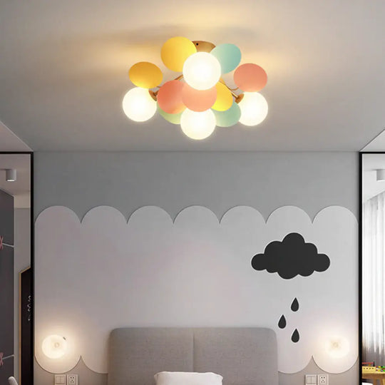 White Glass Semi Flush Circle Chandelier For Children’s Room - Creative Ceiling Light Fixture 4 /