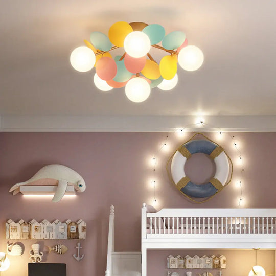 White Glass Semi Flush Circle Chandelier For Children’s Room - Creative Ceiling Light Fixture 6 /