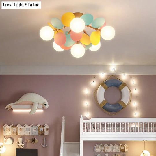 White Glass Semi Flush Circle Chandelier For Childrens Room - Creative Ceiling Light Fixture 6 /