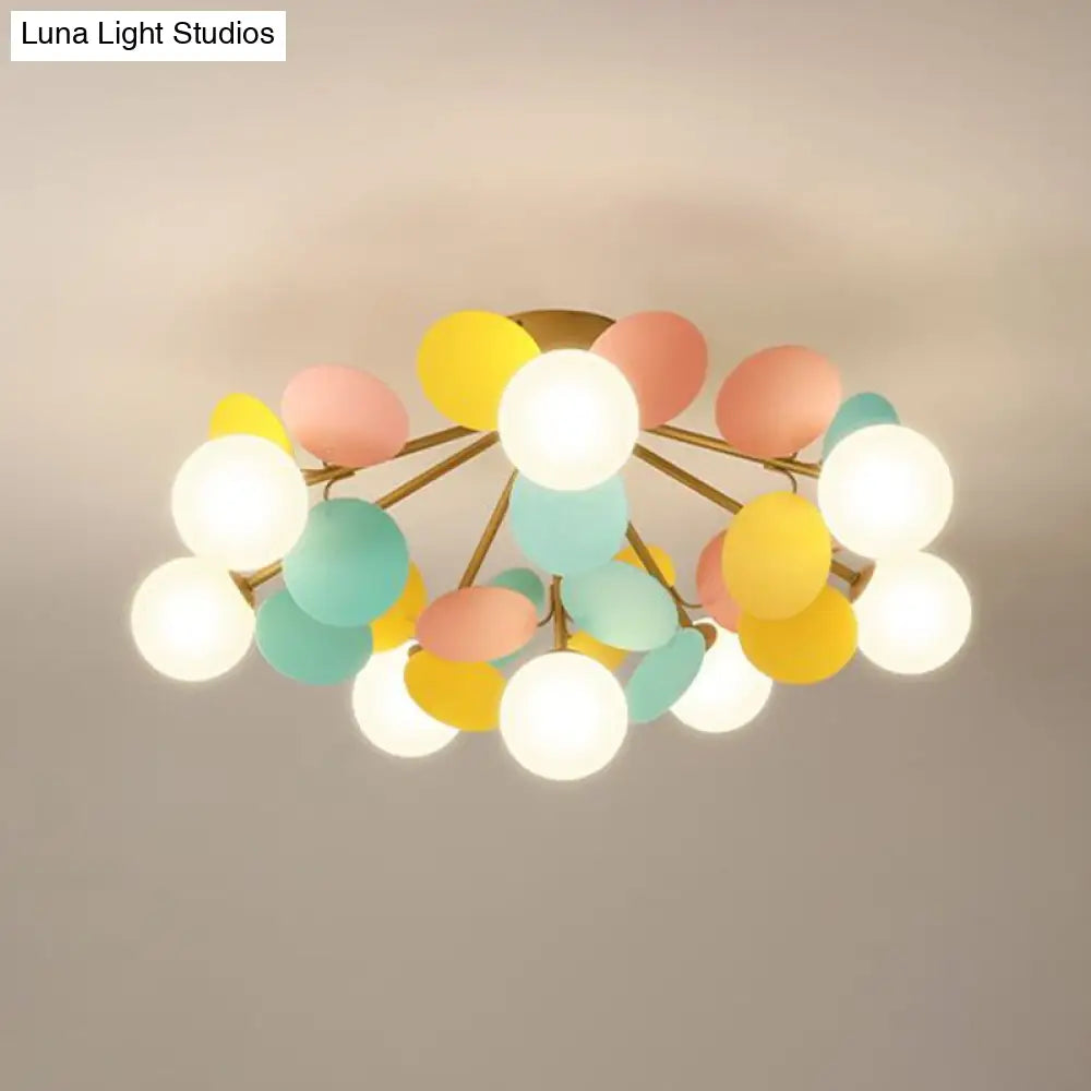 White Glass Semi Flush Circle Chandelier For Childrens Room - Creative Ceiling Light Fixture 8 /