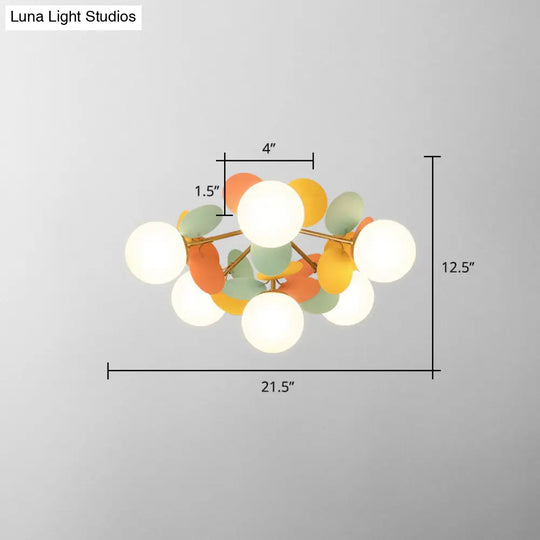 White Glass Semi Flush Circle Chandelier For Childrens Room - Creative Ceiling Light Fixture