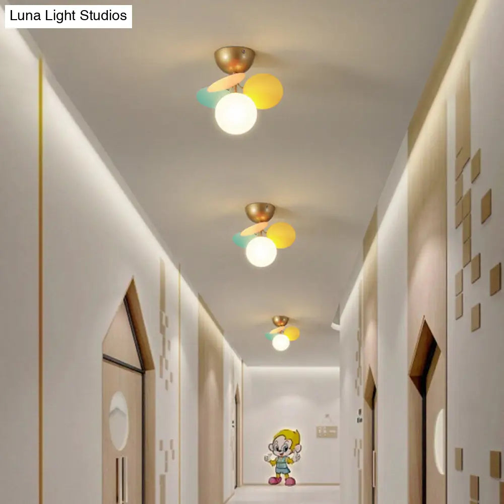 White Glass Semi Flush Circle Chandelier For Childrens Room - Creative Ceiling Light Fixture 1 /