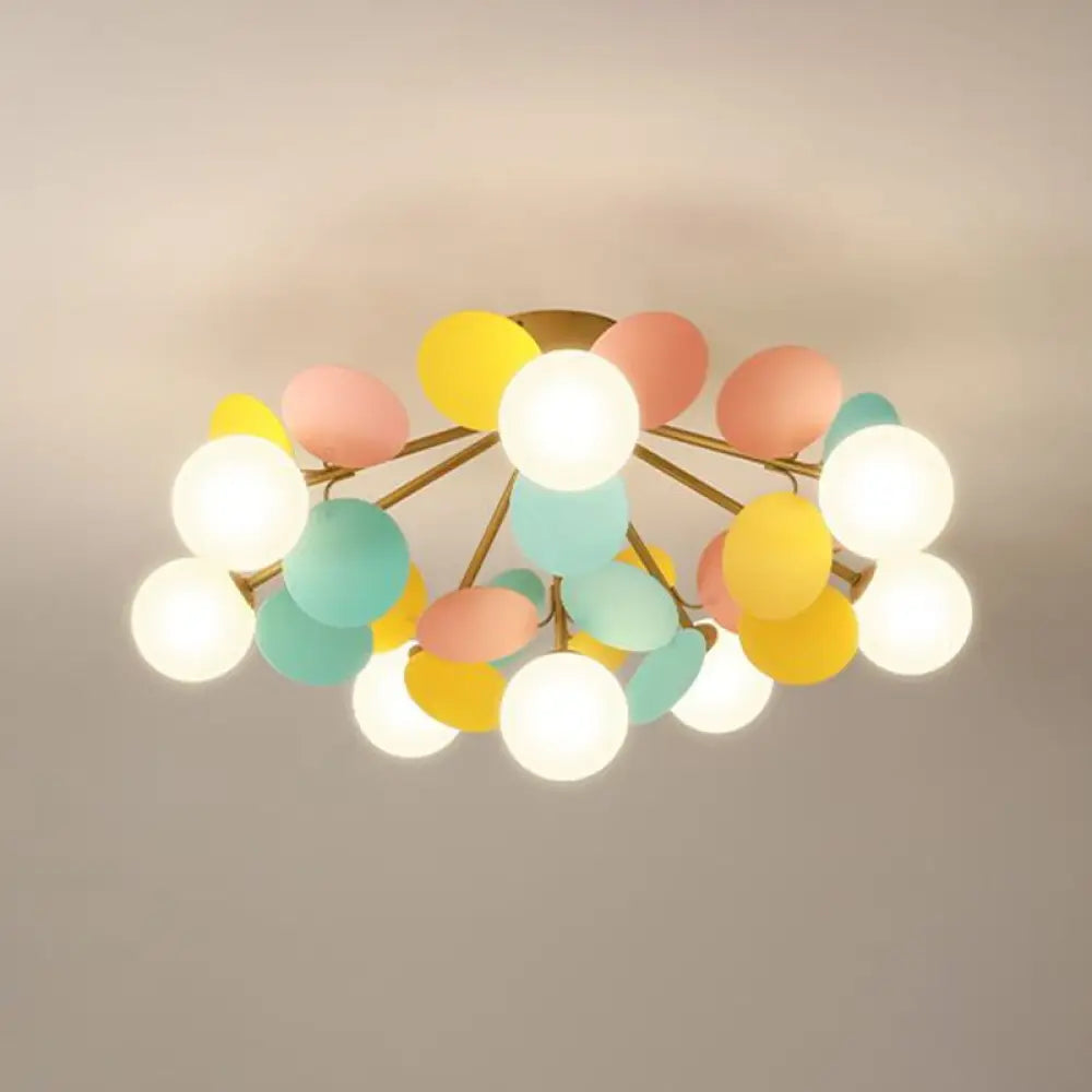 White Glass Semi Flush Circle Chandelier For Children’s Room - Creative Ceiling Light Fixture 8 /