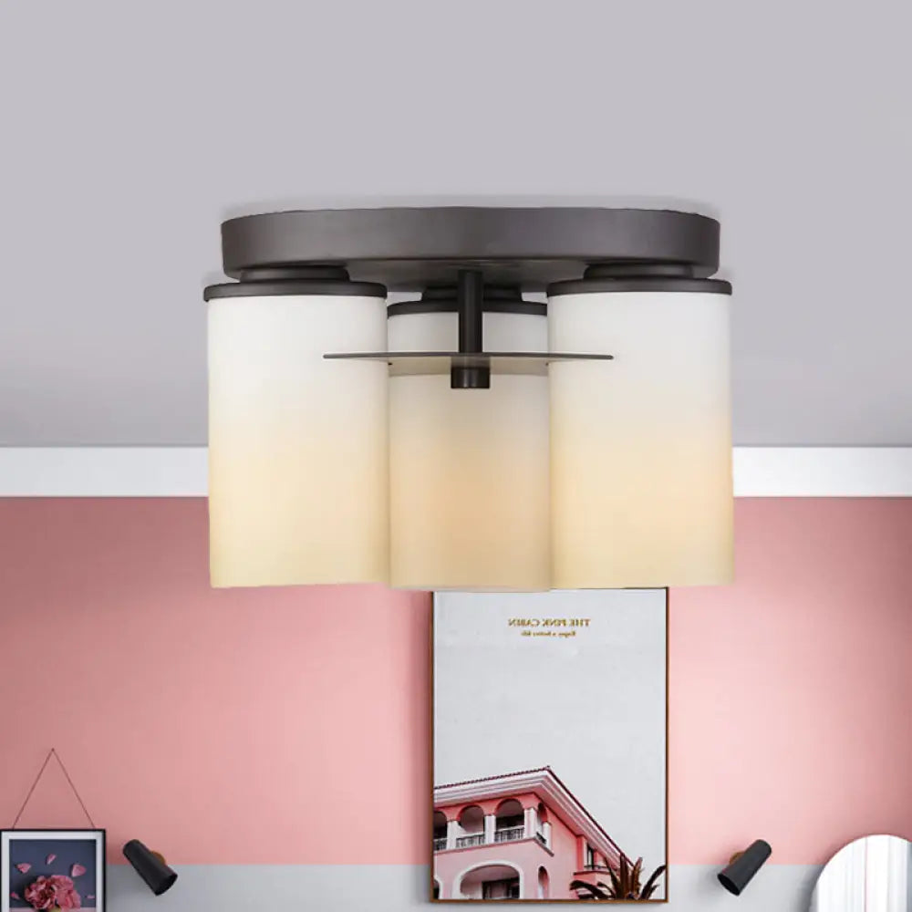 White Glass Semi Flush Mount Ceiling Lamp With 3 Bulbs - Ideal For Bedroom And Countryside Décor