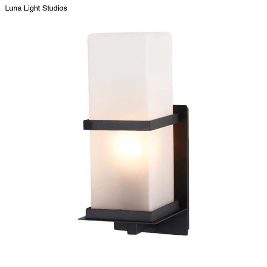 White Glass Wall Light With Black Rectangle Frame For Courtyards