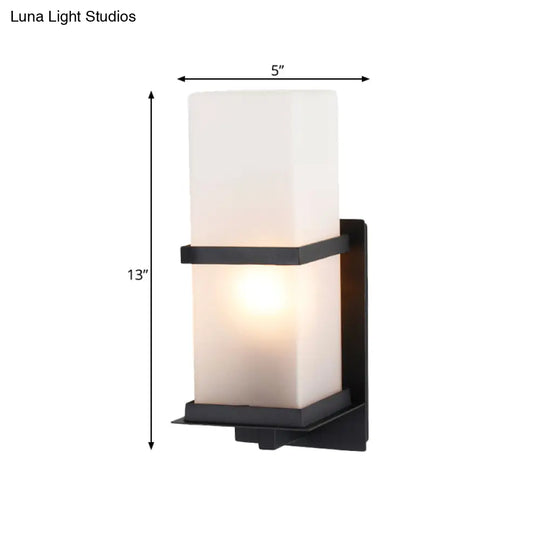 White Glass Wall Light With Black Rectangle Frame For Courtyards