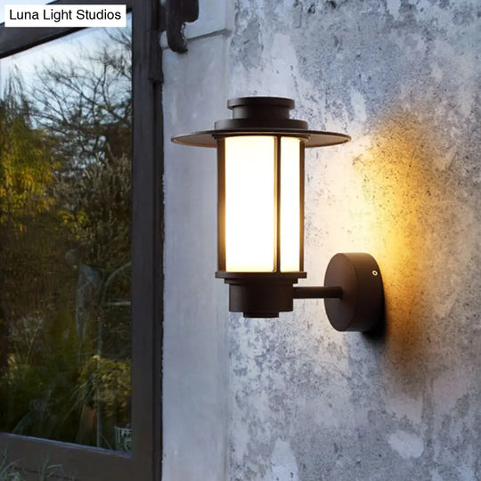 White Glass Wall Mount Outdoor Sconce Light - Lodge Style With Coffee Finish